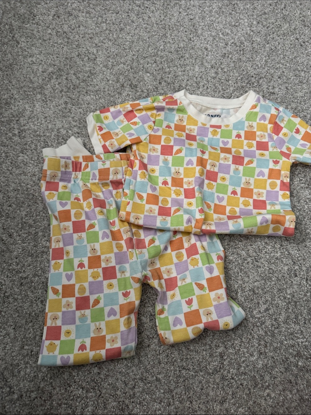 Carter's Pastel Multicolor Checkered Pajama Set with Animals & Hearts